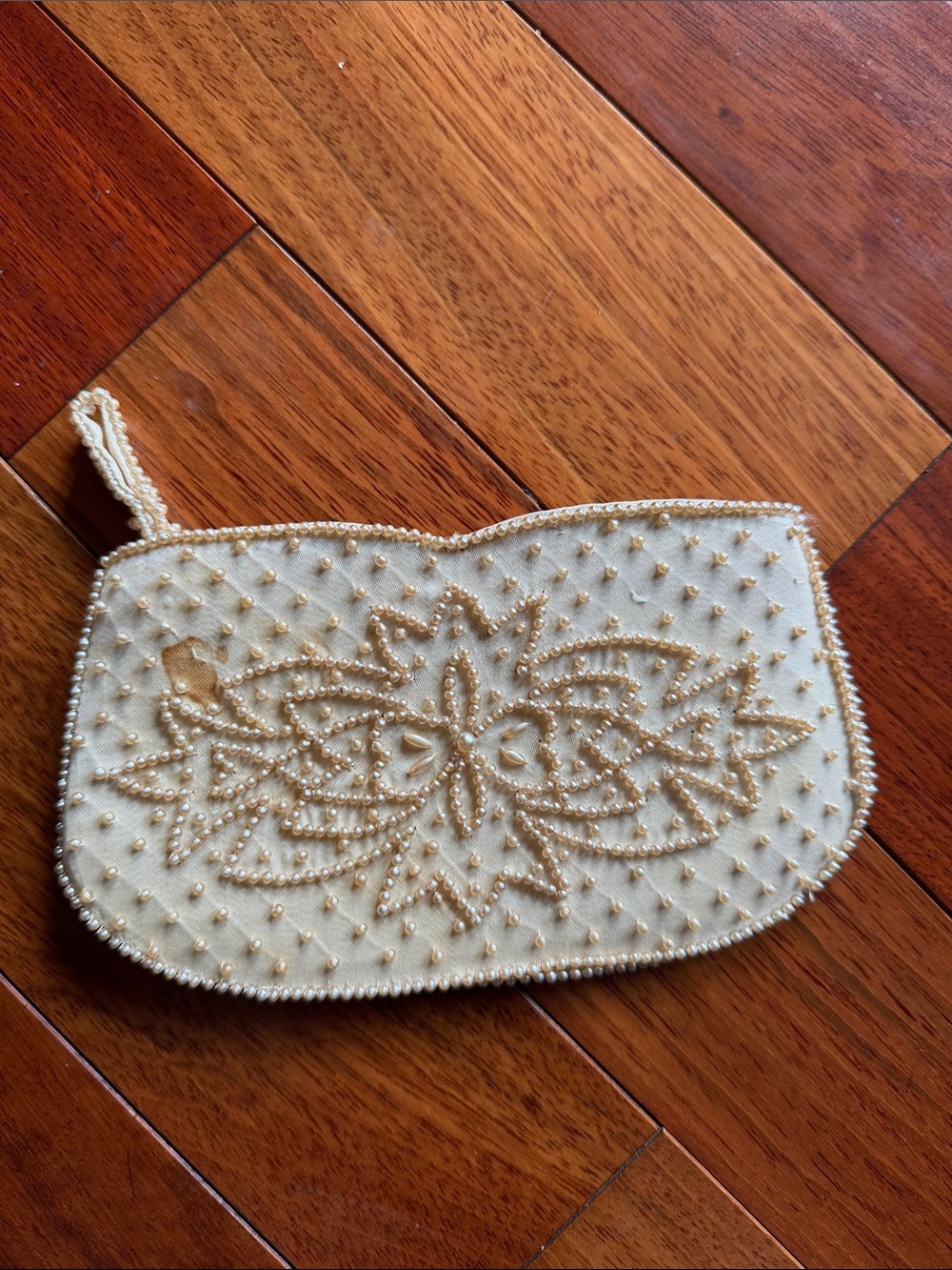 Made in Japan Beaded Clutch Ivory Gold Floral Evening Purse - Picture 10 of 12